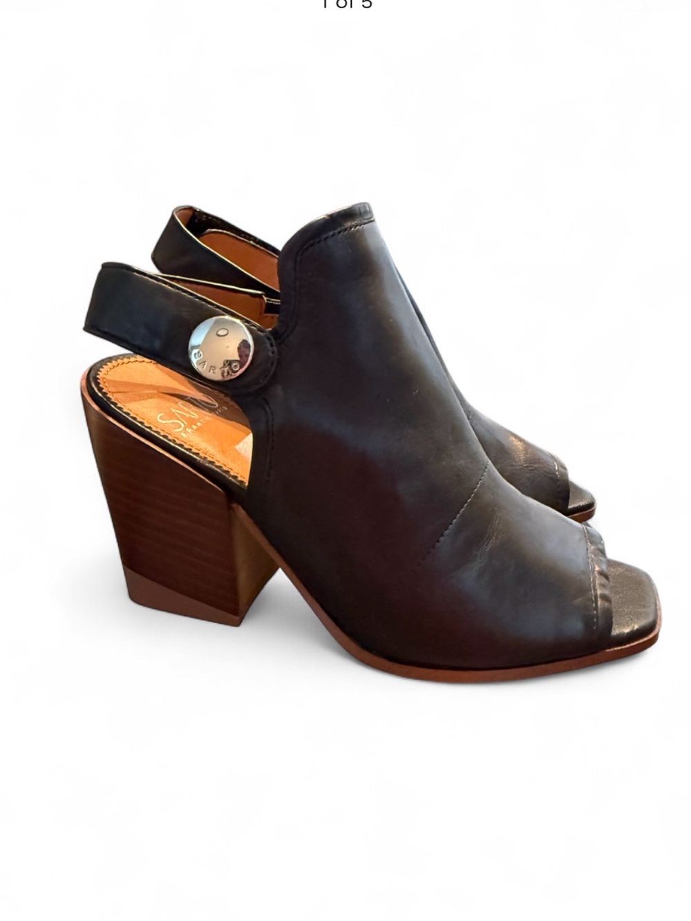 Franco Sarto Black Leather Peep-Toe Slingback Block Heel Sandals